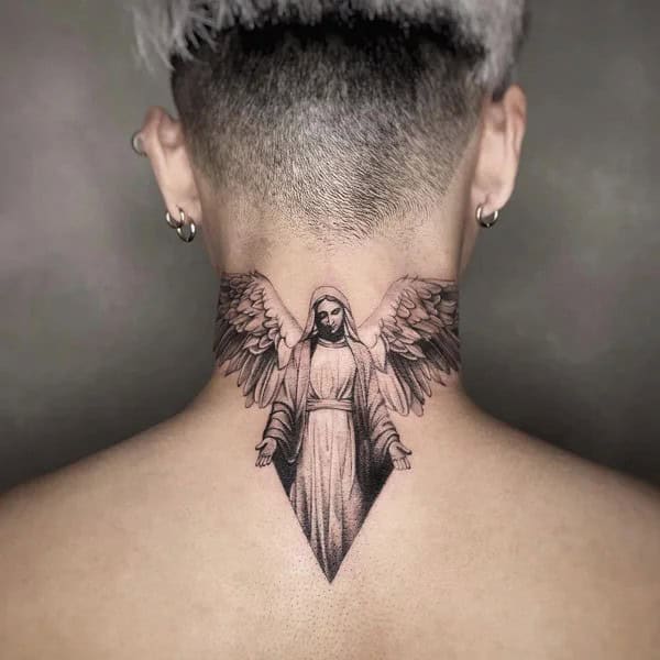 Virgin Mary and Angel Wings Tattoo