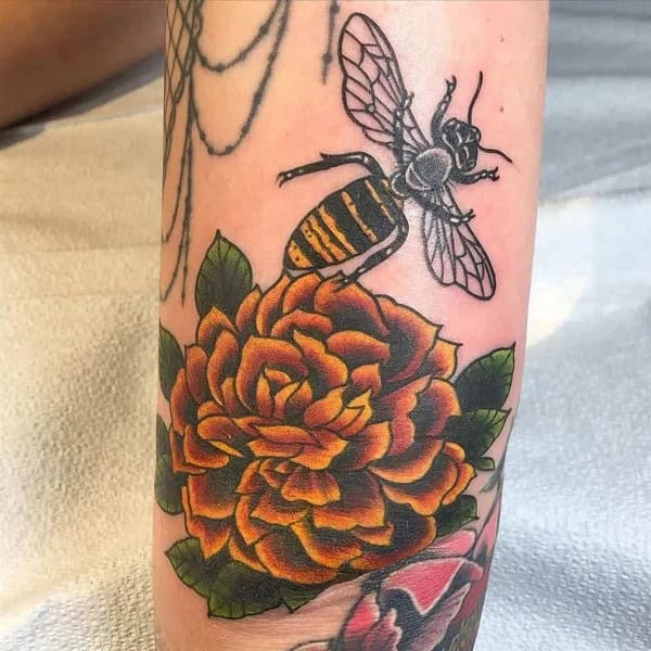 Flower and Bee Tattoo