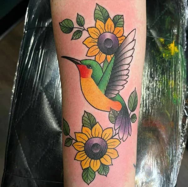 Sunflower and Hummingbird Tattoo