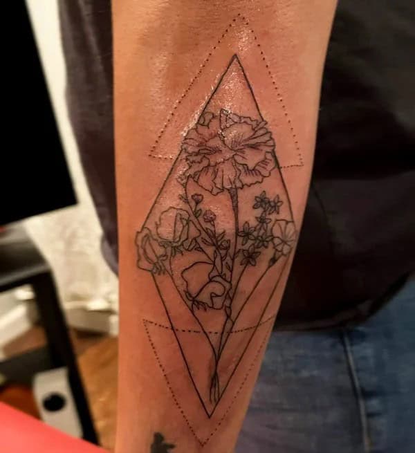 Geometric October Birth Flower Tattoo