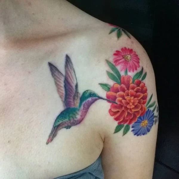 Marigold and Bird Tattoo