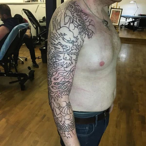 Dragon Sleeve Outline Tattoo