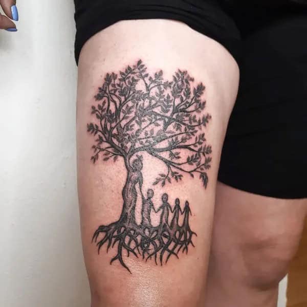 Family Tree Thigh Tattoo