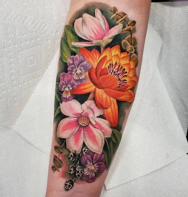 Color Flower Sleeve Tattoo