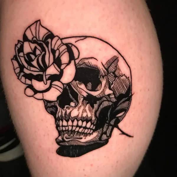 Skull and Black Rose Tattoo