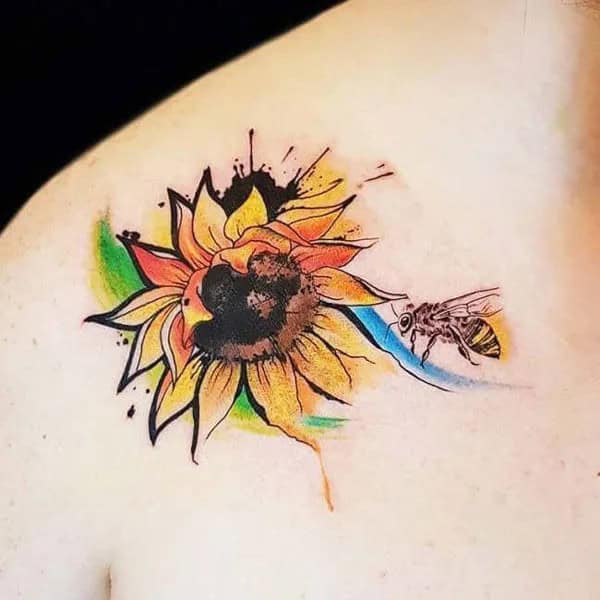 Sunflower and Bee Tattoo