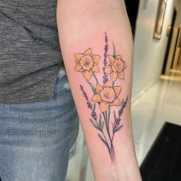 Daffodil and Lavender Tattoo