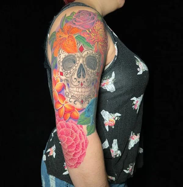 Sugar Skull Tattoo with Flower