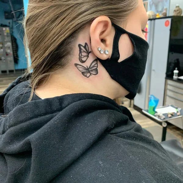 Watercolor Butterfly Tattoo Behind The Ear