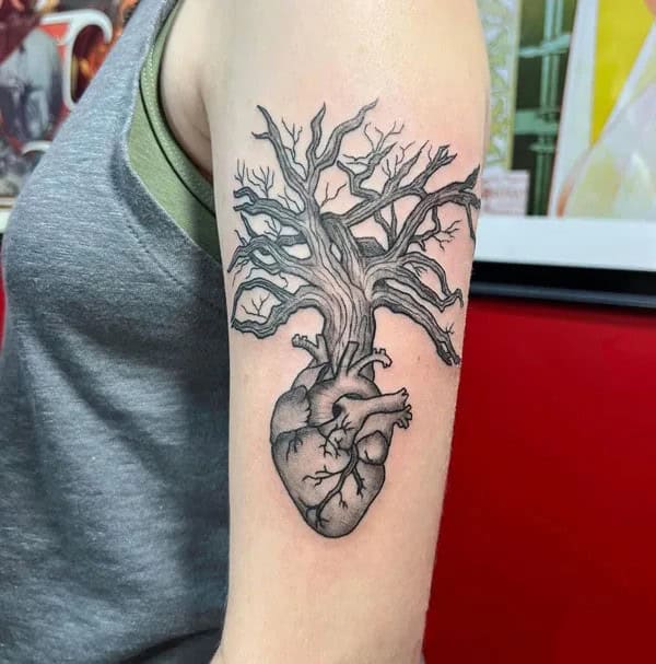 Anatomical Heart Tattoo On Chest