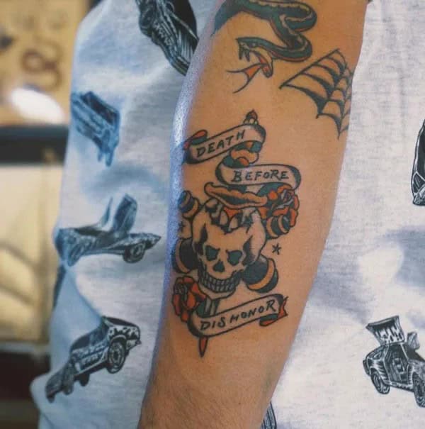 Death Before Dishonour Bicep Tattoo