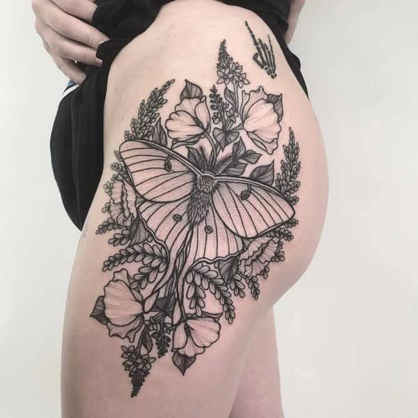 Luna Moth Thigh Tattoo