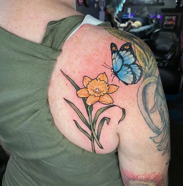 March Birth Flower Shoulder Tattoo