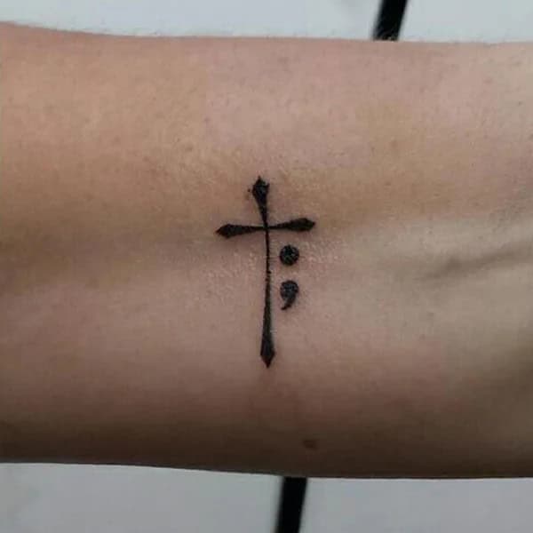 Semicolon Tattoo with Cross