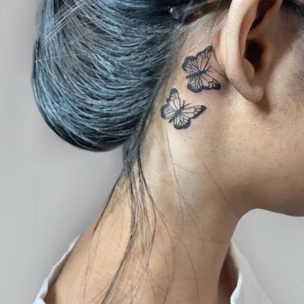 Watercolor Butterfly Tattoo Behind The Ear