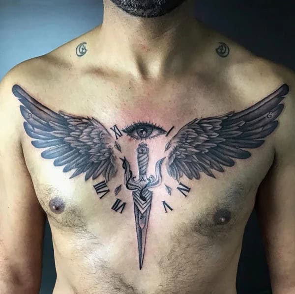 Angel Wings Tattoo On Chest