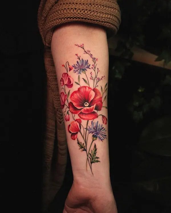 Poppy Flower Bouquet Tattoo