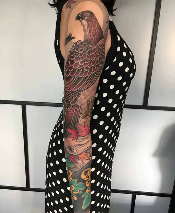 Japanese Eagle Sleeve Tattoo