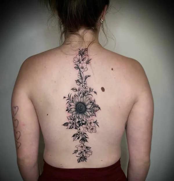 Sunflower Spine Tattoo