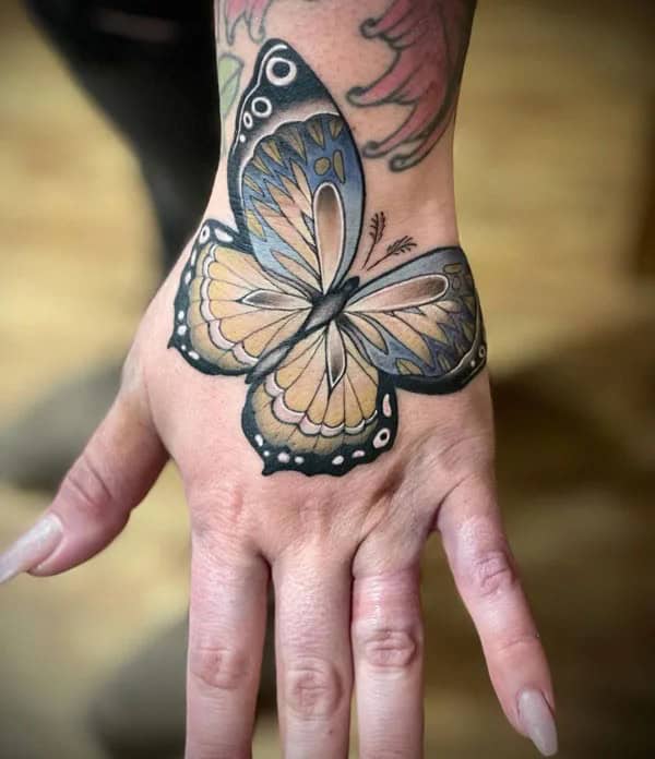 Semicolon Butterfly Hand Tattoo