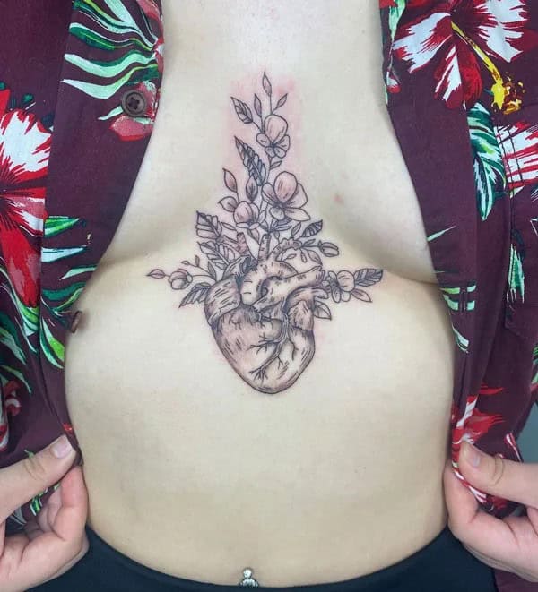 Anatomical Heart Tattoo On Chest