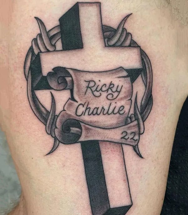 Cross Name Tattoo