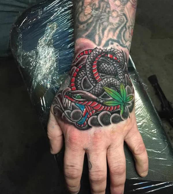 Japanese Snake Tattoo on Hand