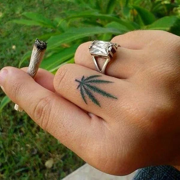 Weed Tattoo on Finger