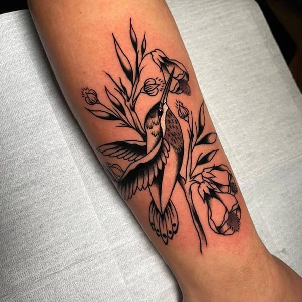 Black and White Hummingbird Tattoo