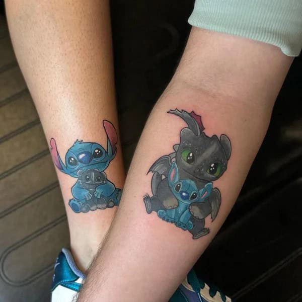 Stitch and Toothless Tattoo