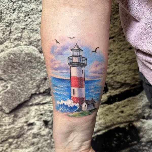 Realistic Lighthouse Tattoo