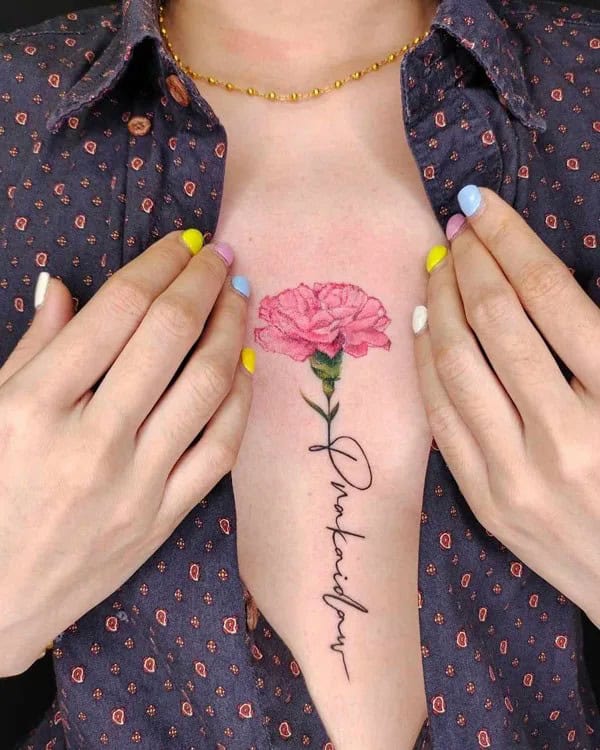 Carnation Sternum Tattoo