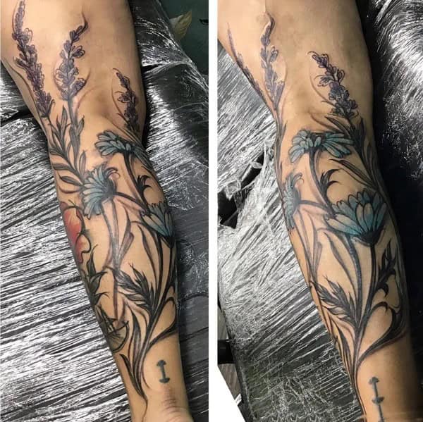 Flower Leg Sleeve Tattoo