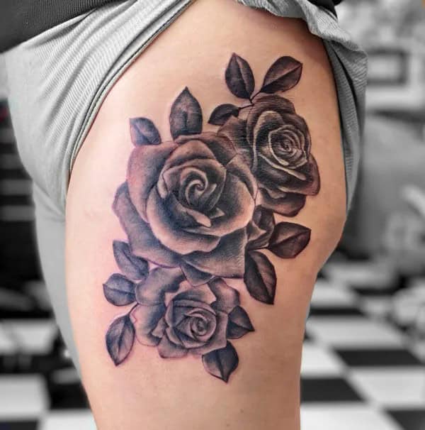 Black Rose Tattoo on the Thigh