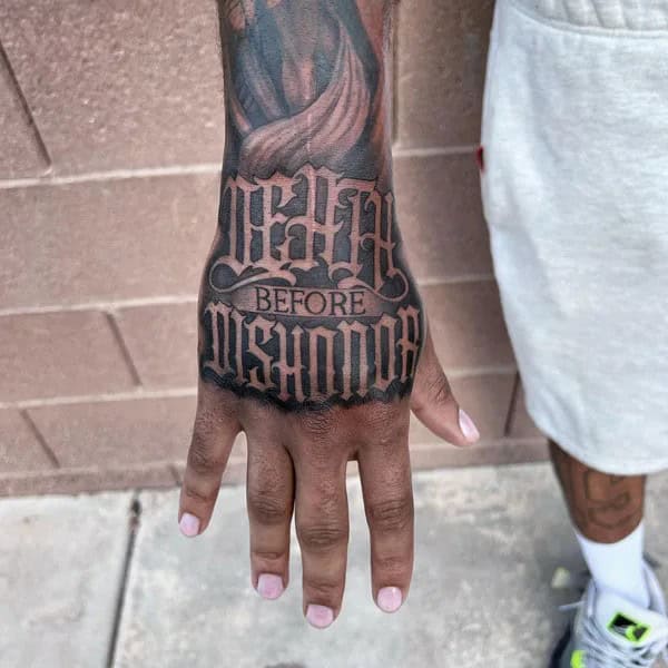 “Death Before Dishonour” Hand Tattoo