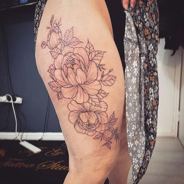 Peony Thigh Tattoo