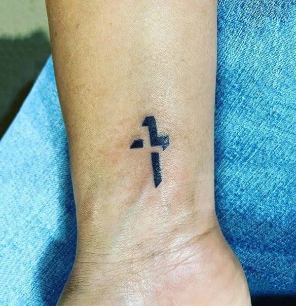 3D Cross Tattoo on Wrist