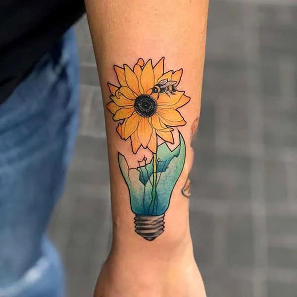 Sunflower and Bee Tattoo