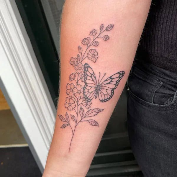 July Birth Flower And Butterfly Tattoo