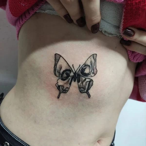 Butterfly Skull Ribs Tattoo