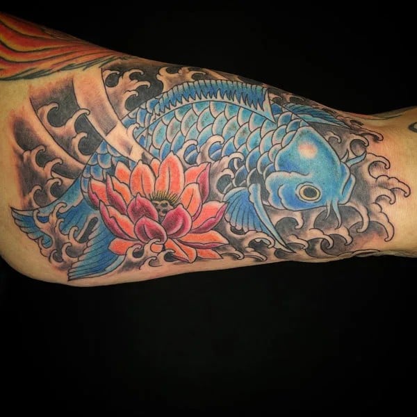 Lotus Flower And Koi Fish Tattoo