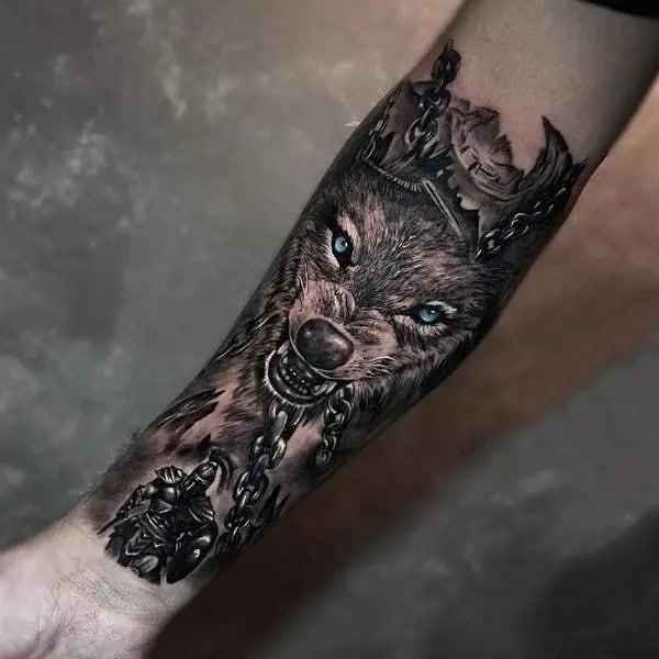 Realistic Fenrir Tattoo