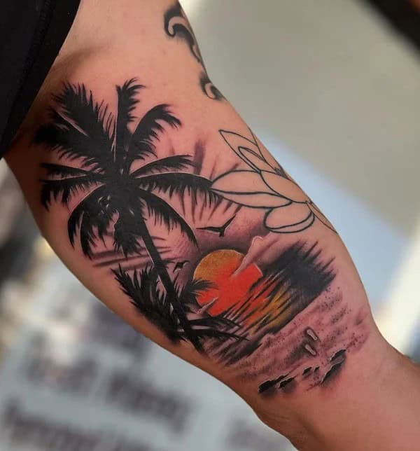 Palm Tree Sunset Tattoo