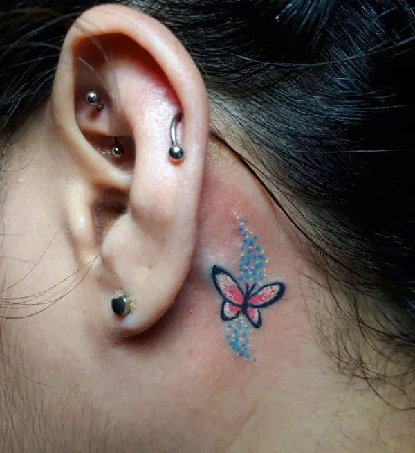 Watercolor Butterfly Tattoo Behind The Ear