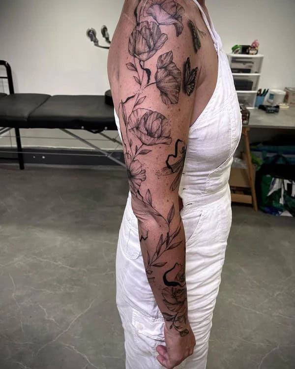 Cosmos Flower Sleeve Tattoo