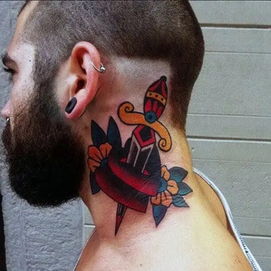 Traditional Heart Tattoo on Neck