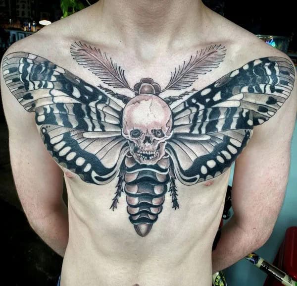 Death Moth Chest Tattoo