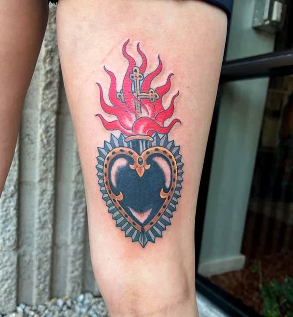 Old School Sacred Heart Tattoo