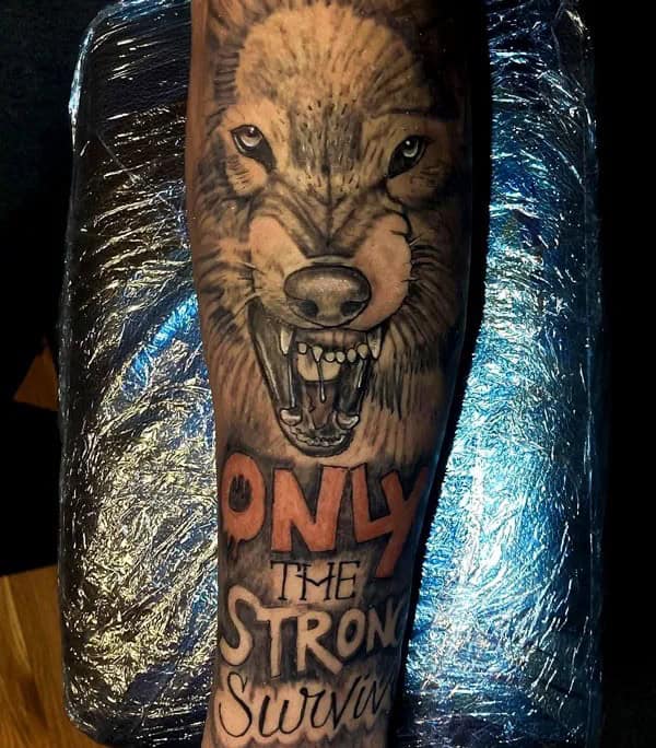 “Only The Strong Survive” Wolf Tattoo