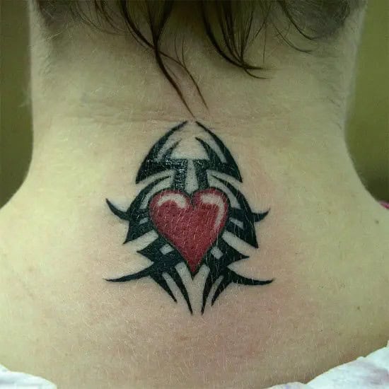 Tribal Heart Tattoo on Neck